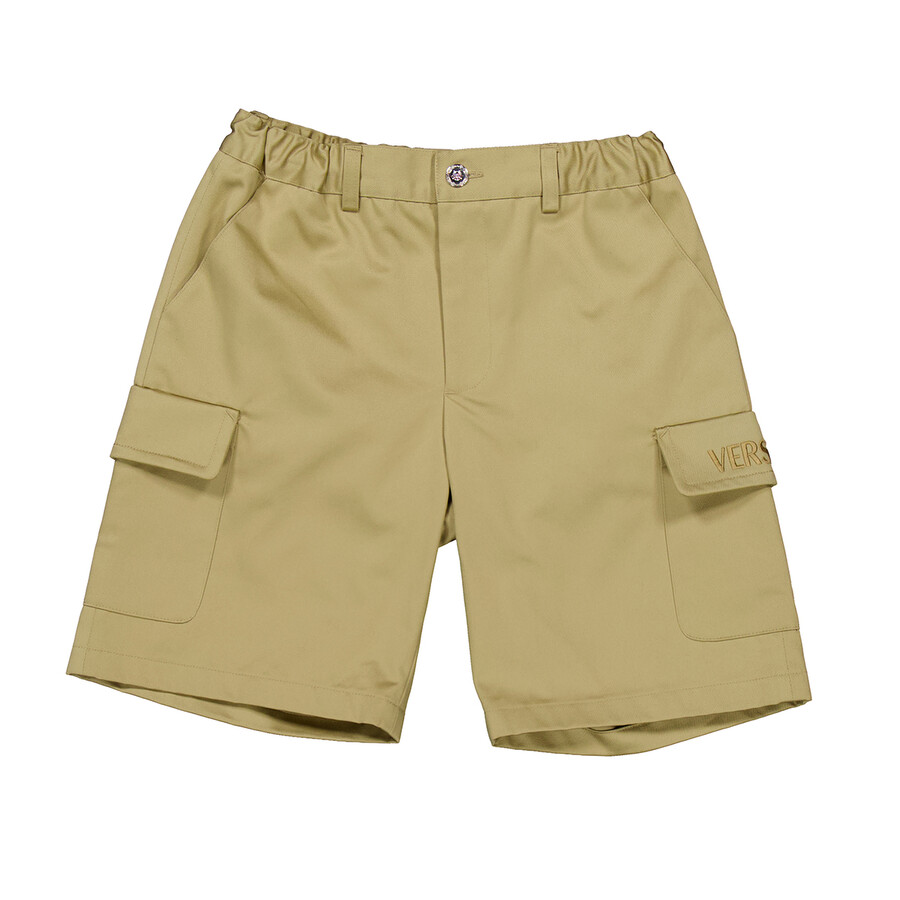 Versace Boys Logo Cargo Shorts in Beige