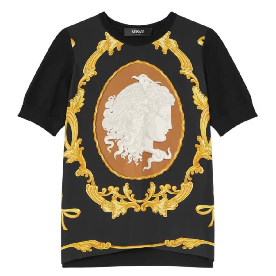 Cameo Silk-Foulard Wool Knit Top