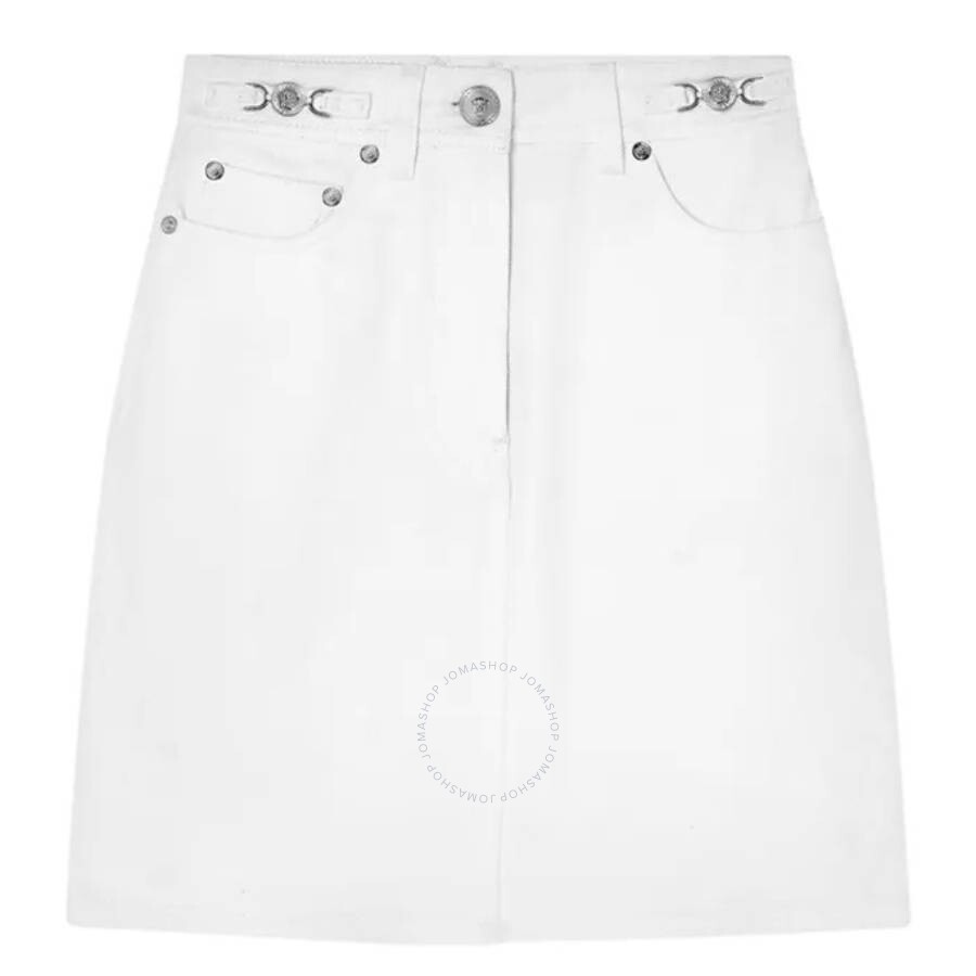 Versace Medusa Head Button Denim Skirt In White