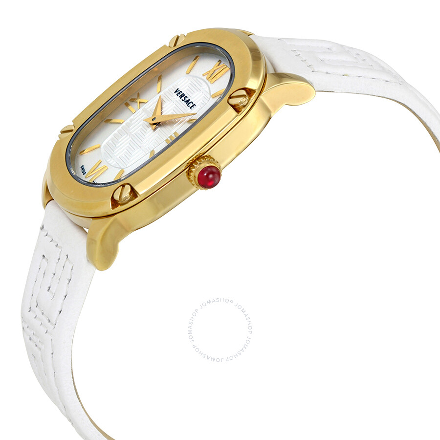 Versace Couture Oval Gold IP Steel Case White Leather Strap Ladies
