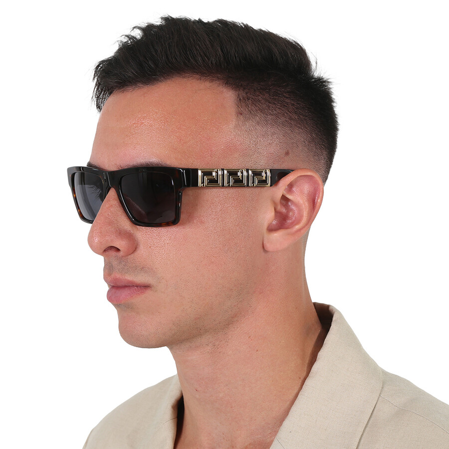 Versace Dark Gray Rectangular Men's Sunglasses Ve4445 108/87 54 In Dark / Gray / Grey