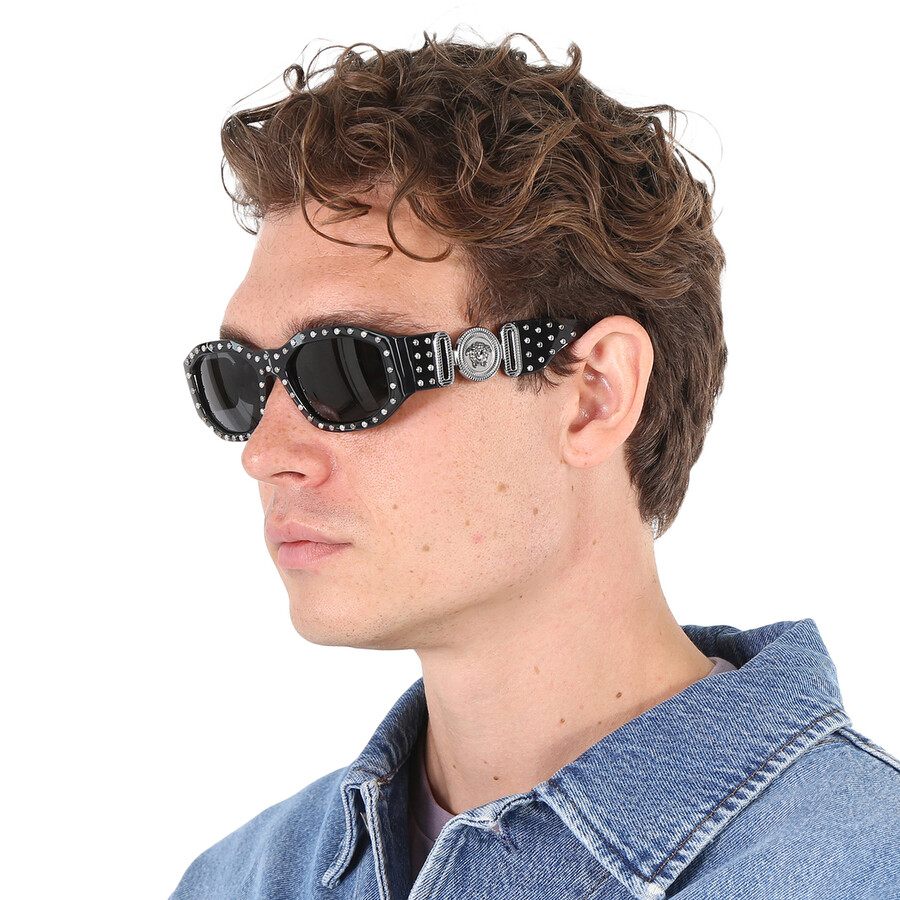 Versace Dark Grey Geometric Unisex Sunglasses Ve4361 539887 53 In Blue