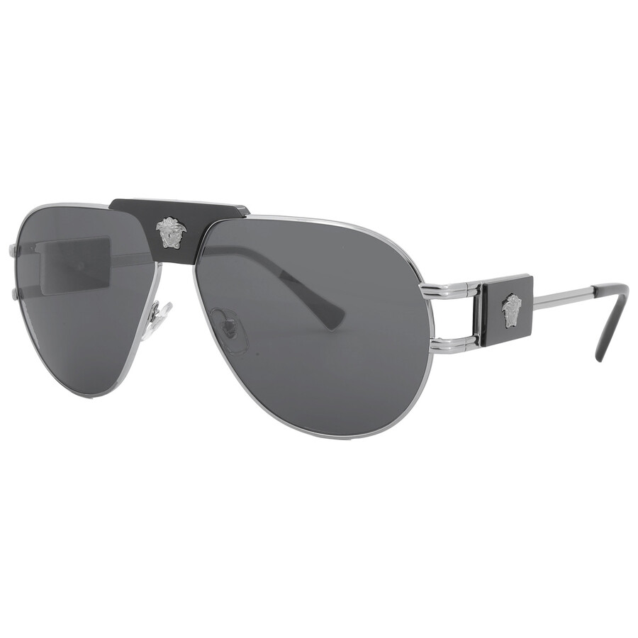 Versace Dark Grey Pilot Men's Sunglasses Ve2252 100187 63 In Dark / Grey / Gun Metal / Gunmetal