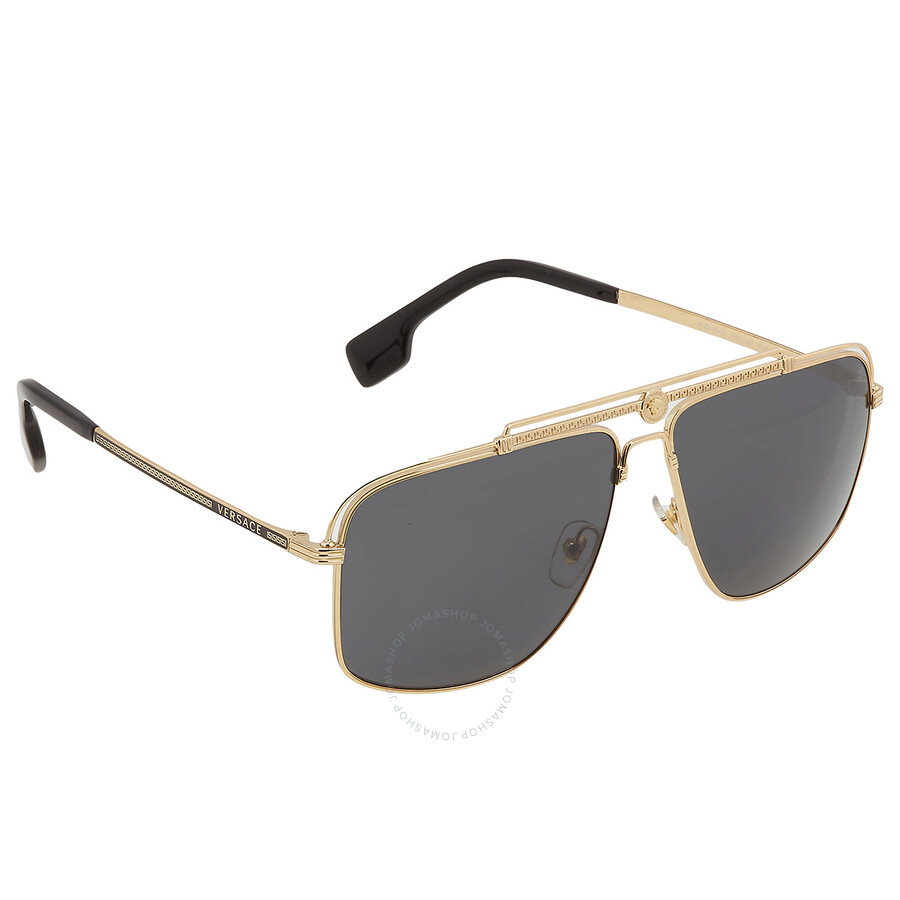 Versace Dark Grey Rectangular Men's Sunglasses Ve2242 100287 61 In Dark / Gold / Grey