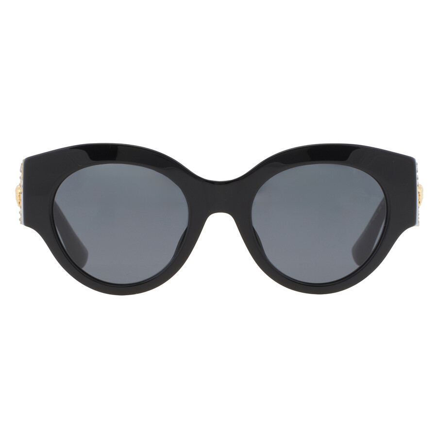 Versace Dark Grey Round Ladies Sunglasses Ve4438bf Gb1/87 52 In Black / Dark / Grey
