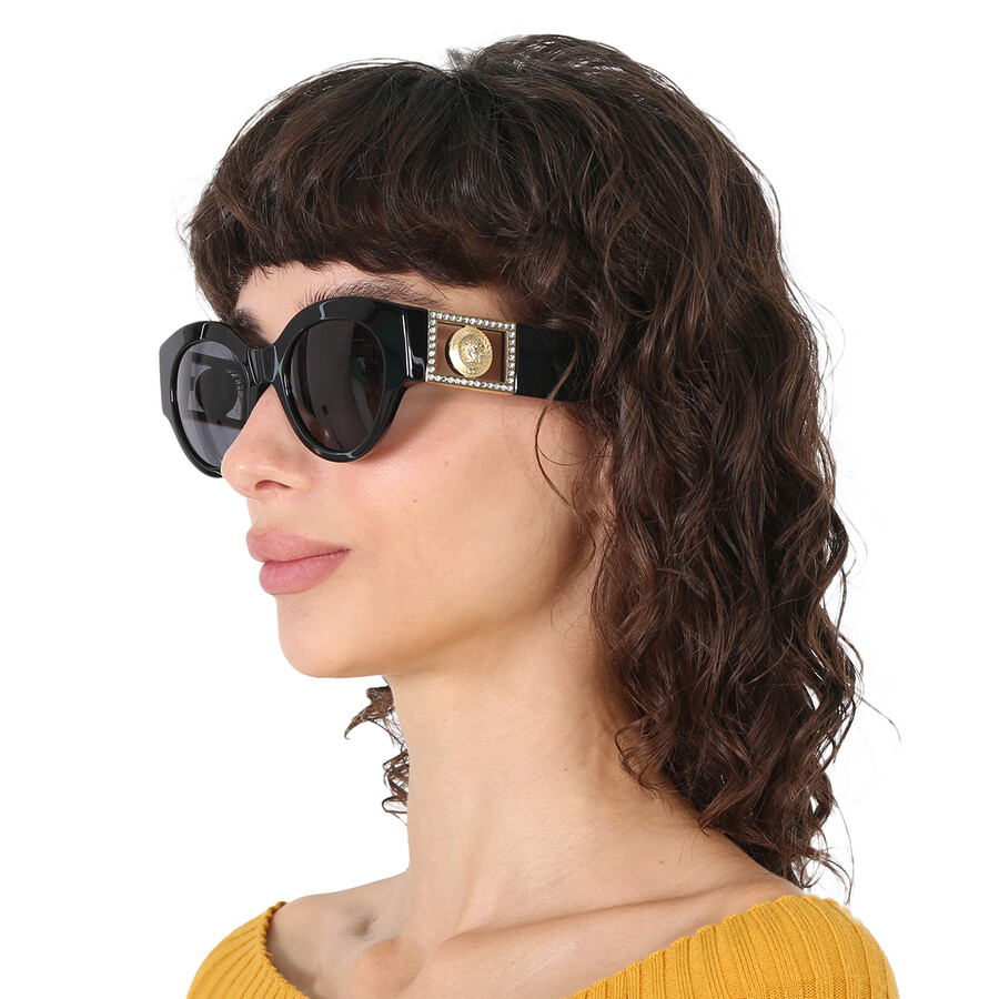 Versace Dark Grey Round Ladies Sunglasses Ve4438bf Gb1/87 52 In Black / Dark / Grey