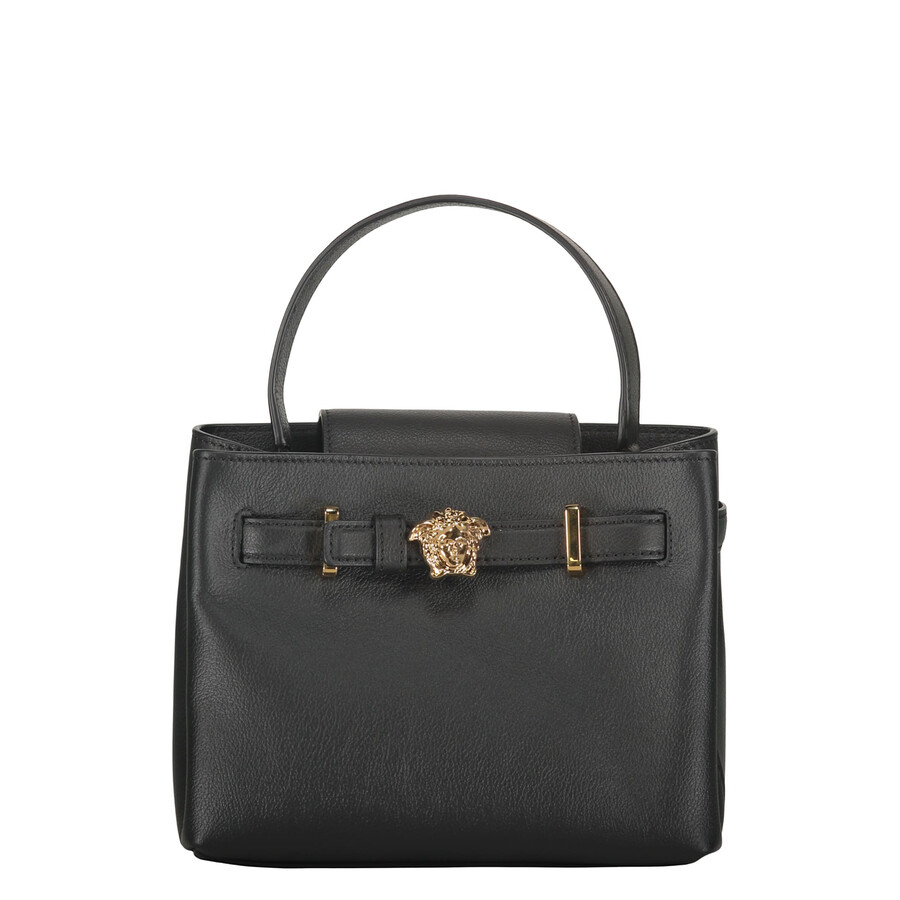 Versace Elegant Black Leather Bag With Golden Closure