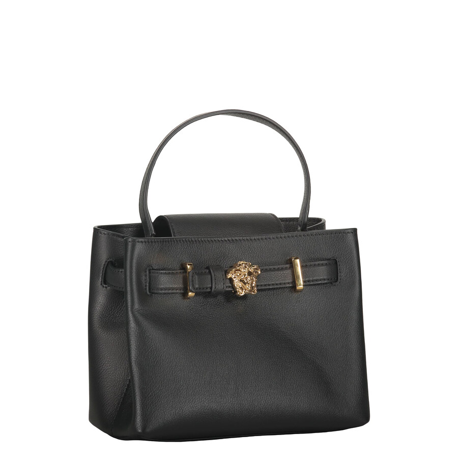 Versace Elegant Black Leather Bag With Golden Closure In Black