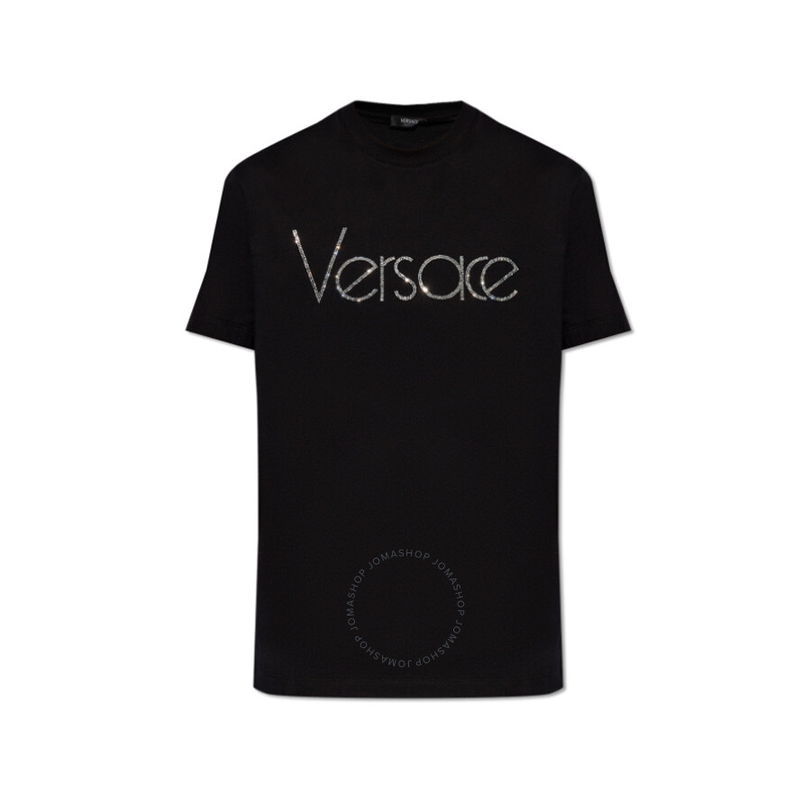 Versace Embellished-logo T-shirt In Black