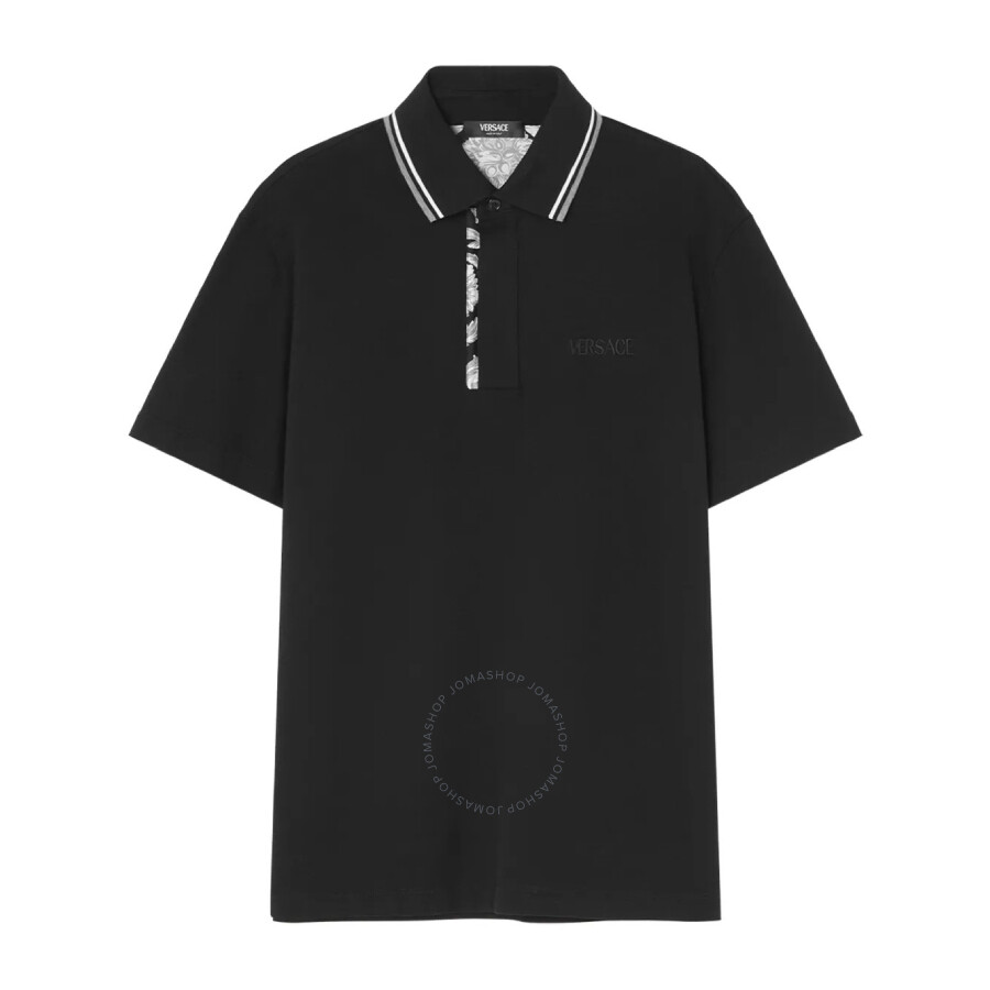 Versace Black Logo-embroidered Polo Shirt In Black