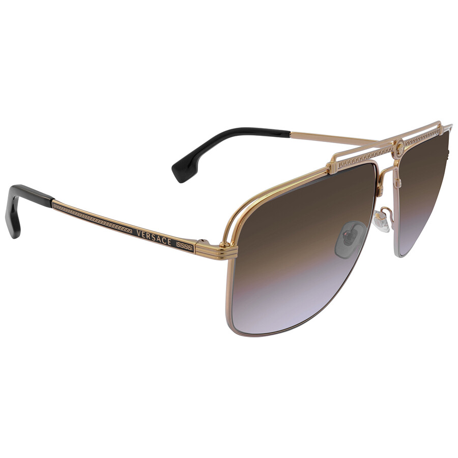 Versace Gray Gradient Brown Rectangular Men's Sunglasses Ve2242 100289 61 In Brown / Gold / Gray