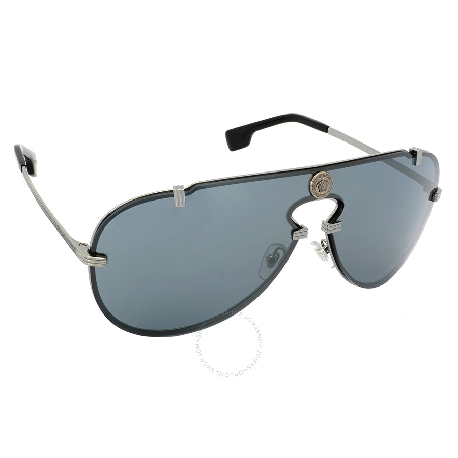 Versace Gray Mirrored Black Shield Men's Sunglasses Ve2243 10016g 43 In Black / Gray / Gun Metal / Gunmetal