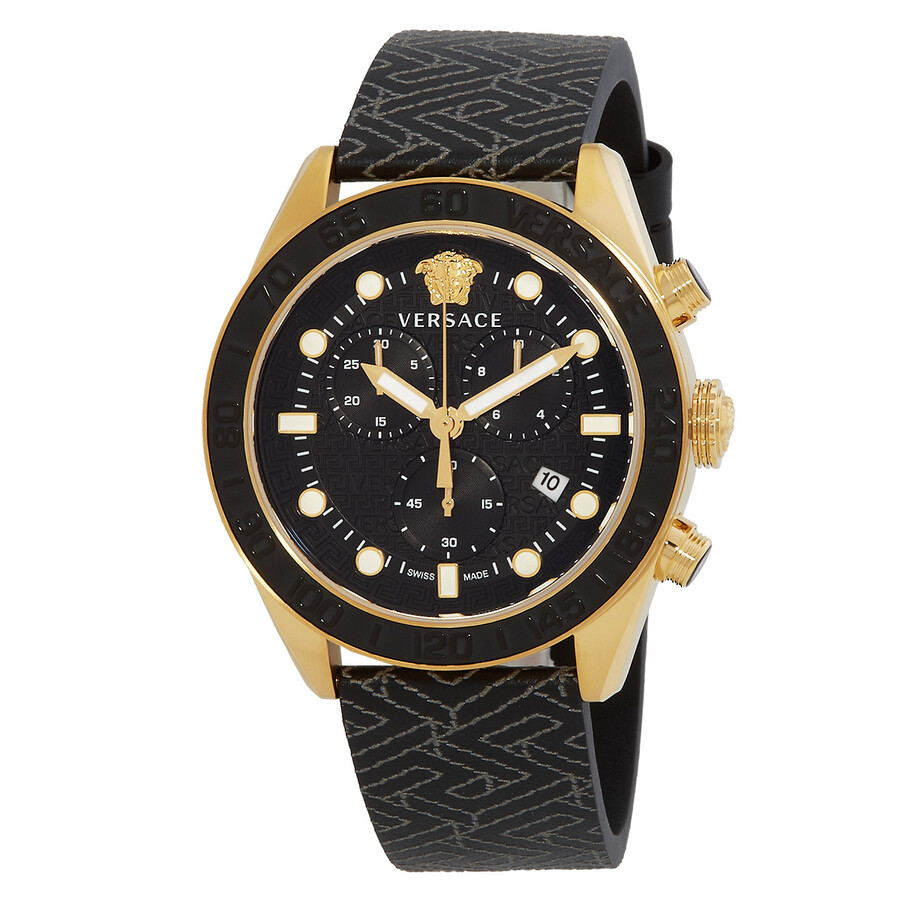 Shop Versace Greca Dome Chronograph Quartz Black Dial Men's Watch Ve6k00123 In Black / Gold Tone