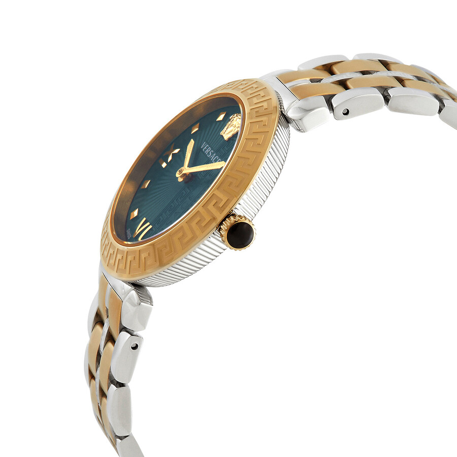 Shop Versace Greca Icon Quartz Green Dial Two-tone Ladies Watch Vez600321 In Two Tone  / Gold Tone / Green