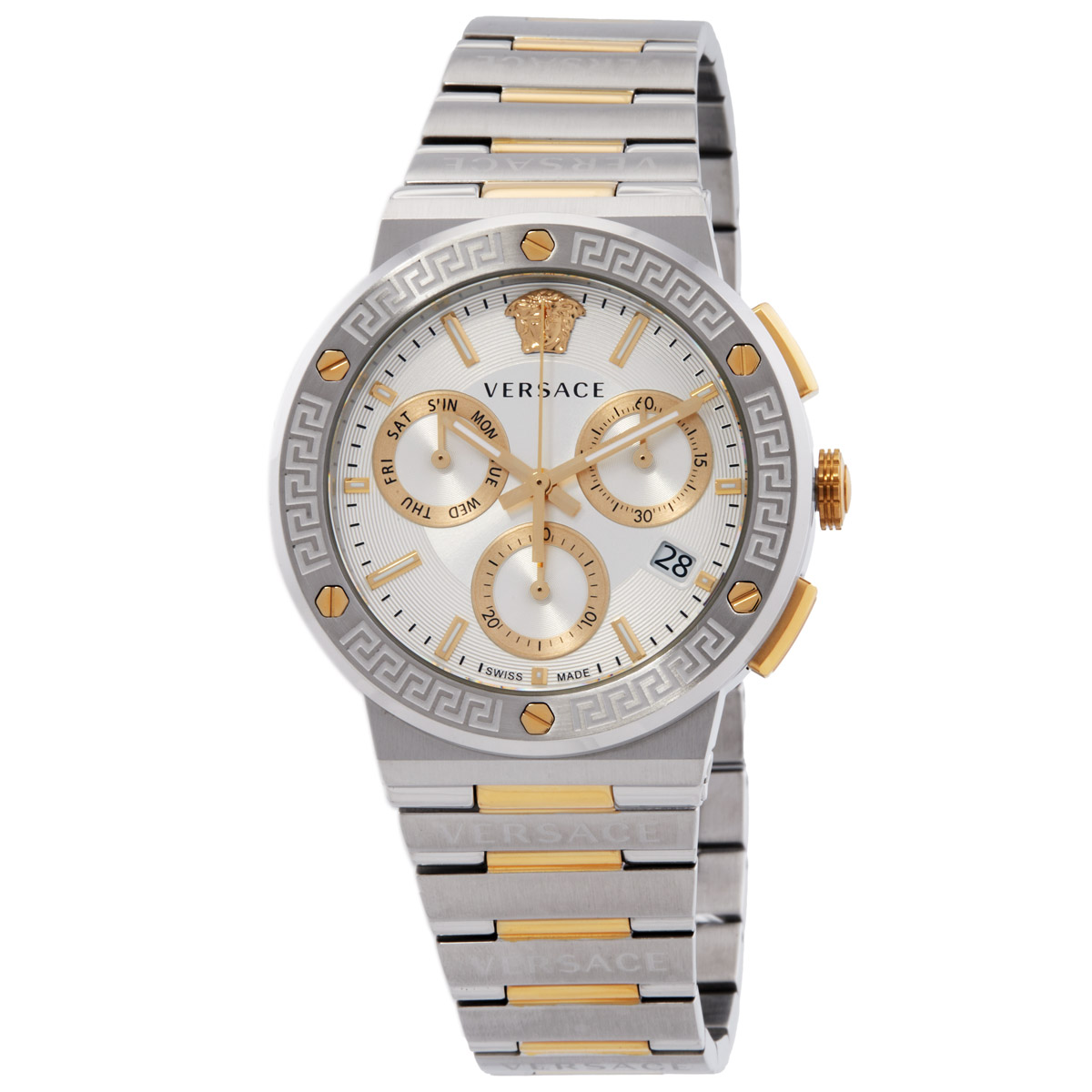 Versace Greca Logo Chronograph Quartz Silver Dial Men's Watch