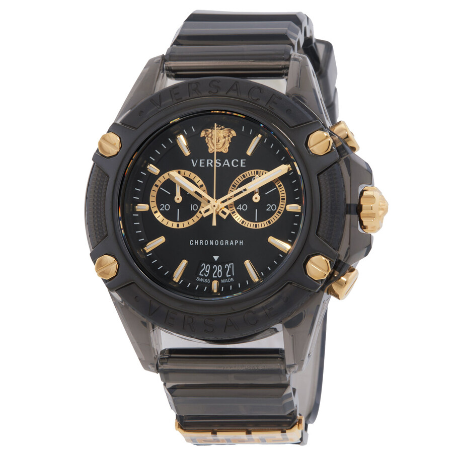 VERSACE クロノグラフ 時計 ブラック Versace Icon Active Chronograph Quartz Black Dial Watch Vez700421