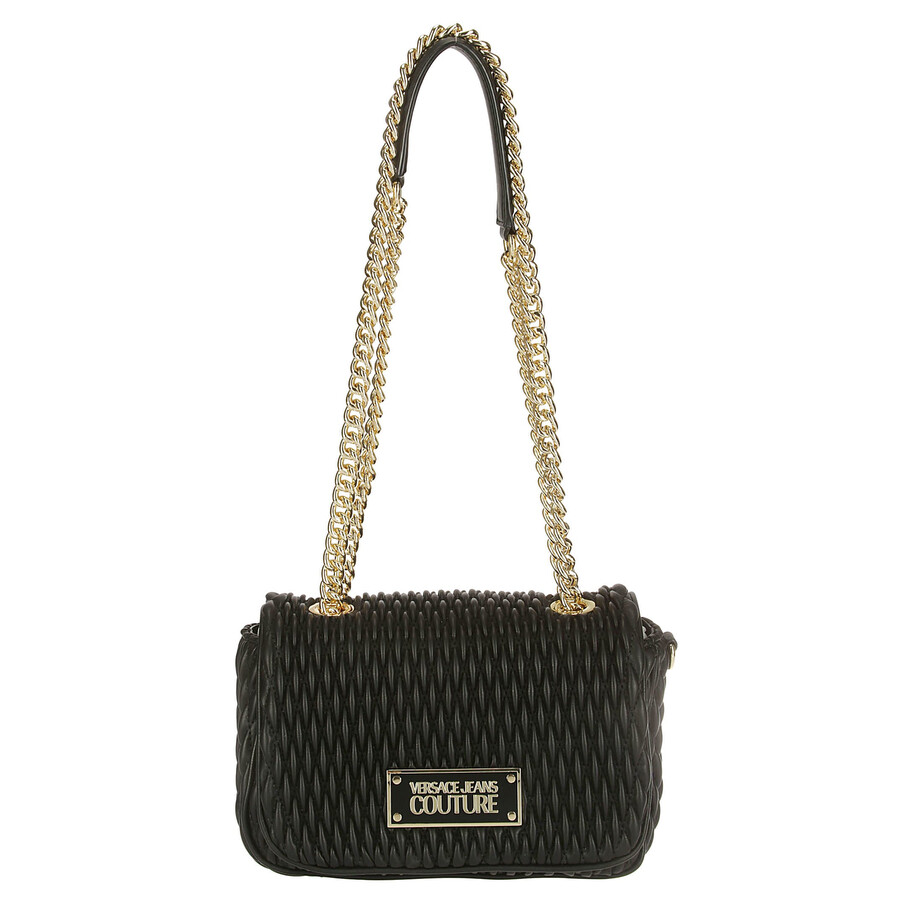 Versace Jeans Couture Quilted Chain-linked Shoulder Bag In Black