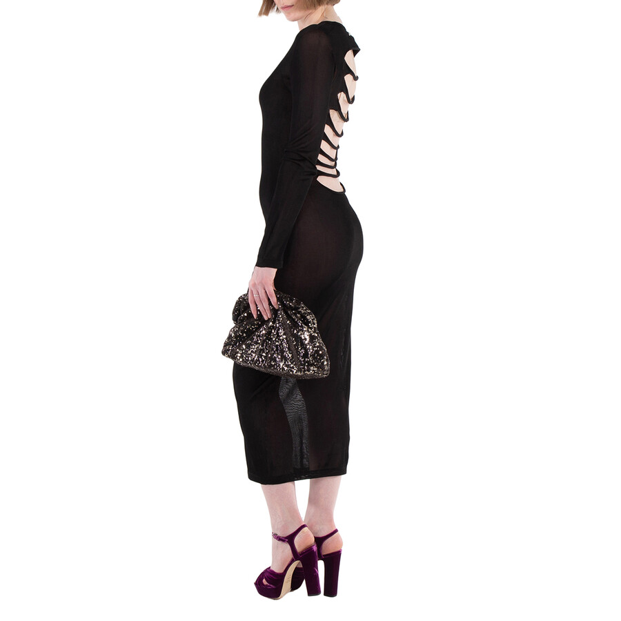 Versace Knit Slashed Back Transparent Midi Dress In Black