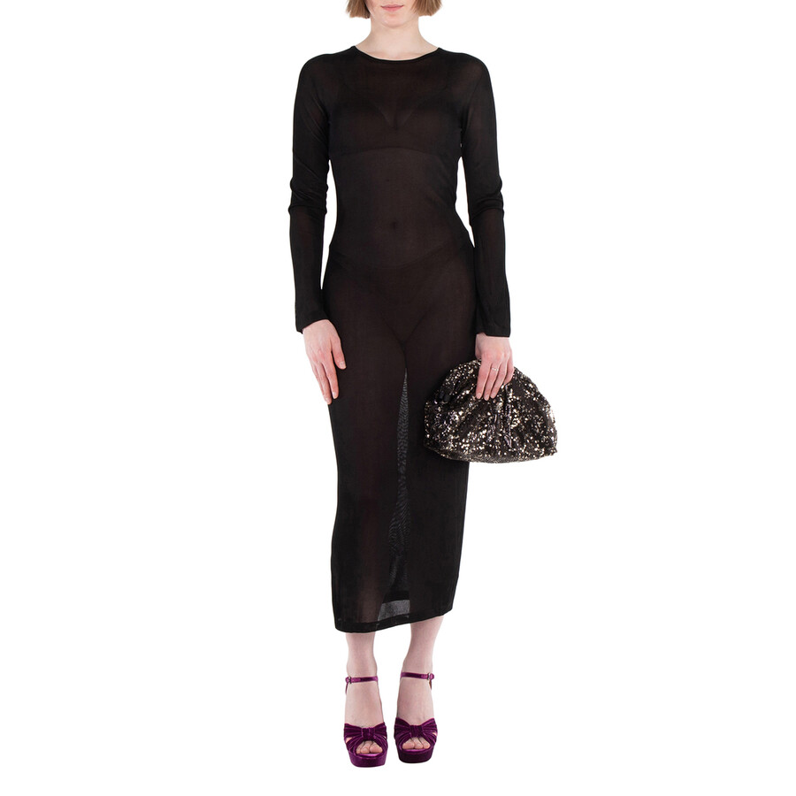 Knit Slashed Back Transparent Midi Dress