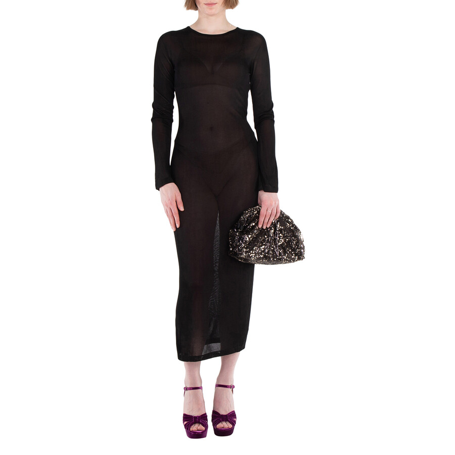 Versace Knit Slashed Back Transparent Midi Dress In Black