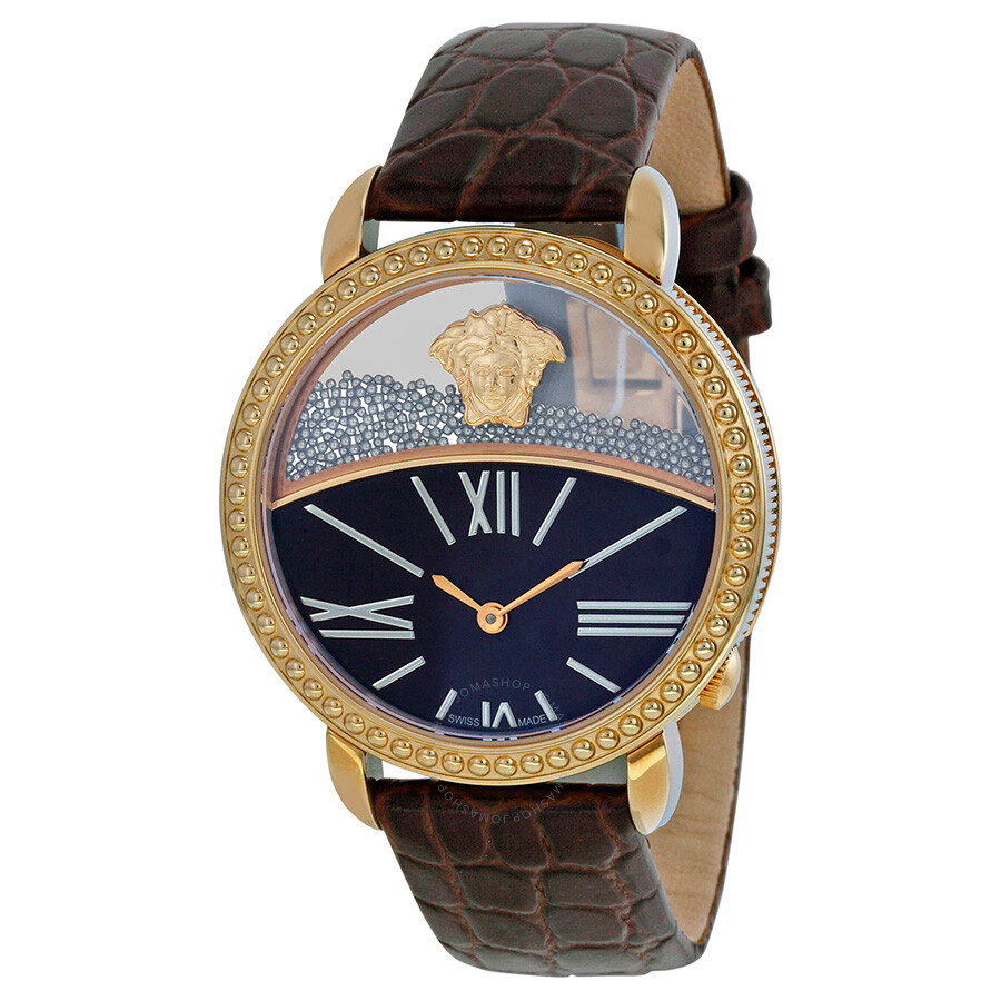 Versace Krios 93Q Brown Enamel and Transparent Dial Red Leather Ladies