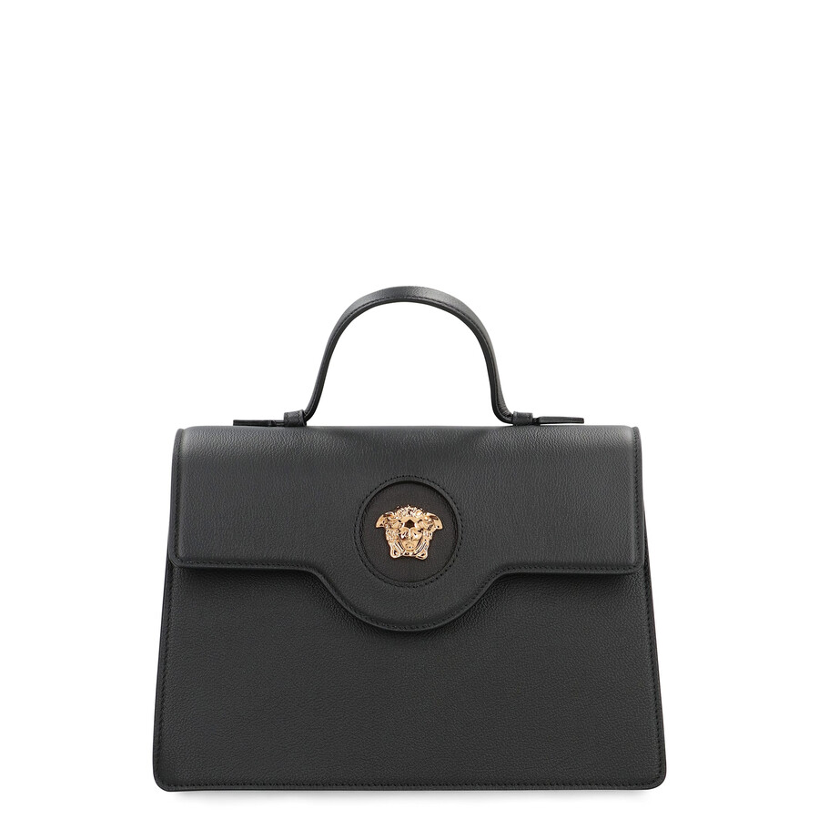 Versace La Medusa Leather Handbag In Black