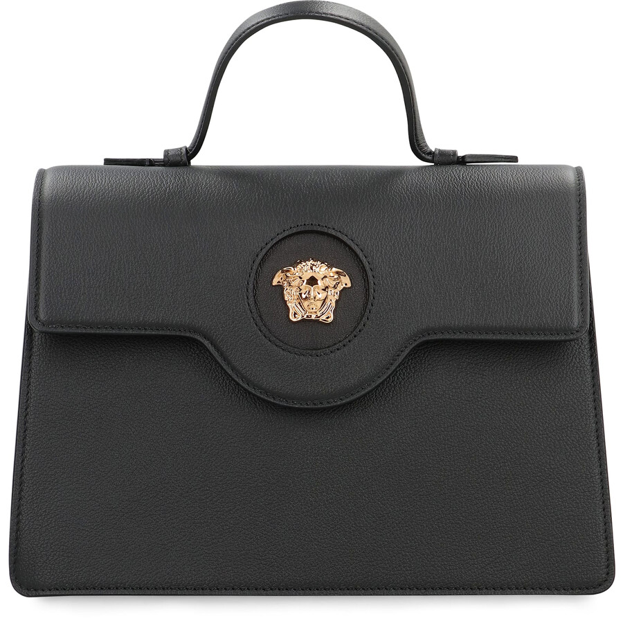 Versace La Medusa Leather Handbag In Black