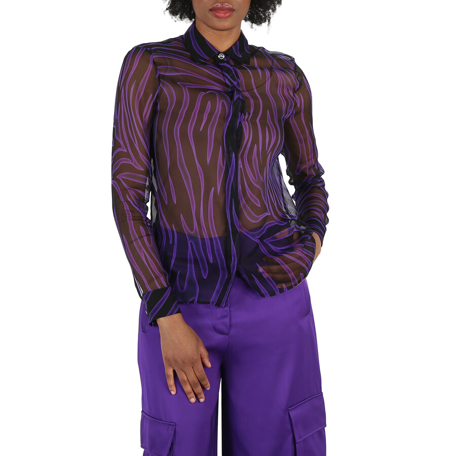 Ladies Allover Long-Sleeve Sheer Silk Shirt