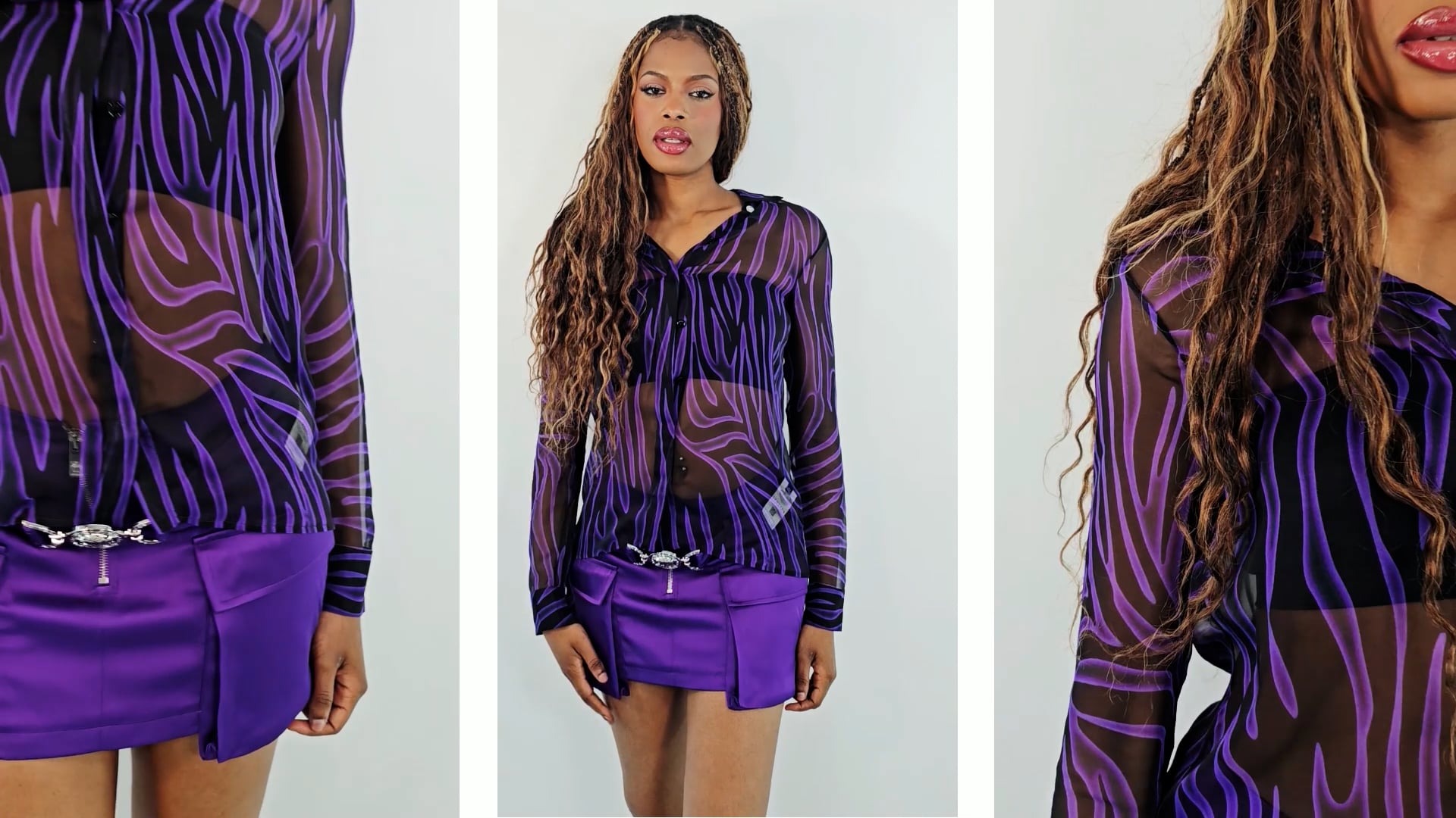 Versace Ladies Allover Long-Sleeve Sheer Silk Shirt, Brand Size 42
