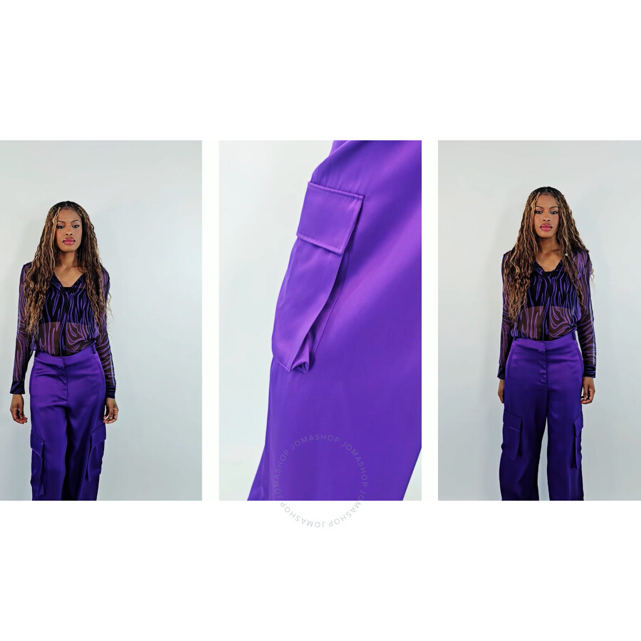 パンツ VERSACE SS23 Satin cargo pants (10098441A06838 1LD60) Versace Ladies Bright Dark Orchid Wide-Leg Cargo Pants
