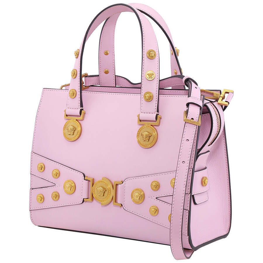 Versace Ladies Pink Leather Tribute Medusa Studded Tote Bag DBFG462
