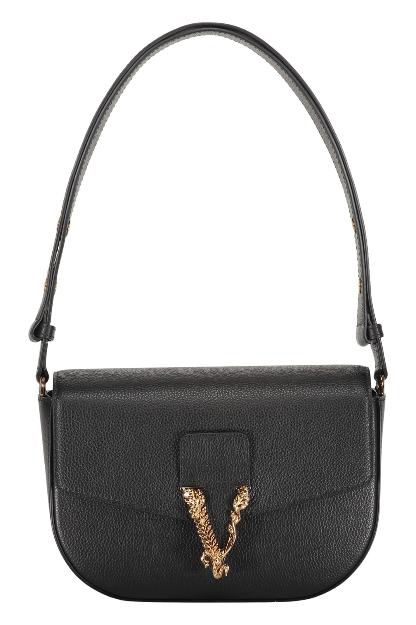 Versace Black Grainy Calf Leather Logo Crossbody Shoulder Bag In Black