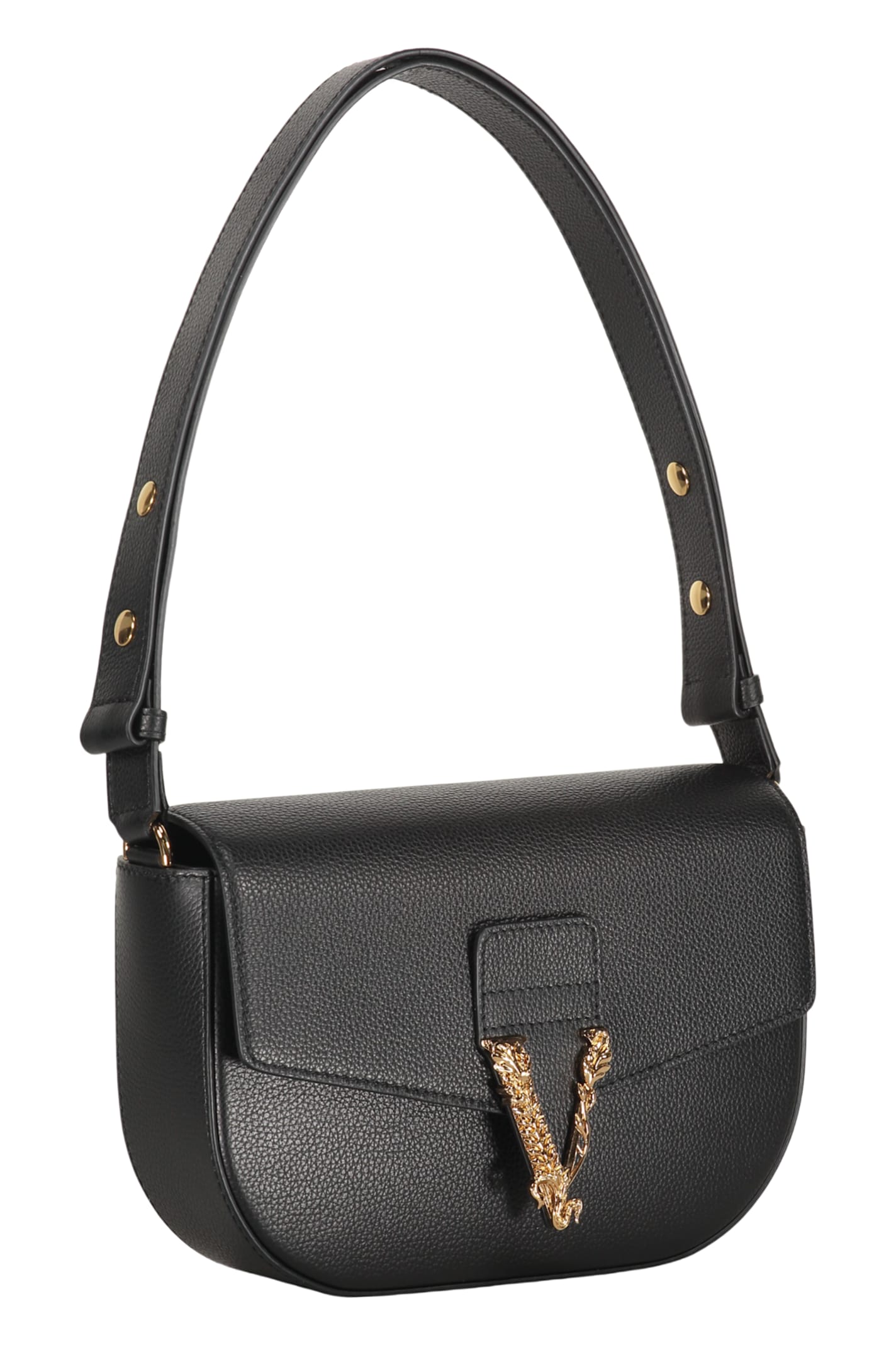 Versace Black Grainy Calf Leather Logo Crossbody Shoulder Bag In Black