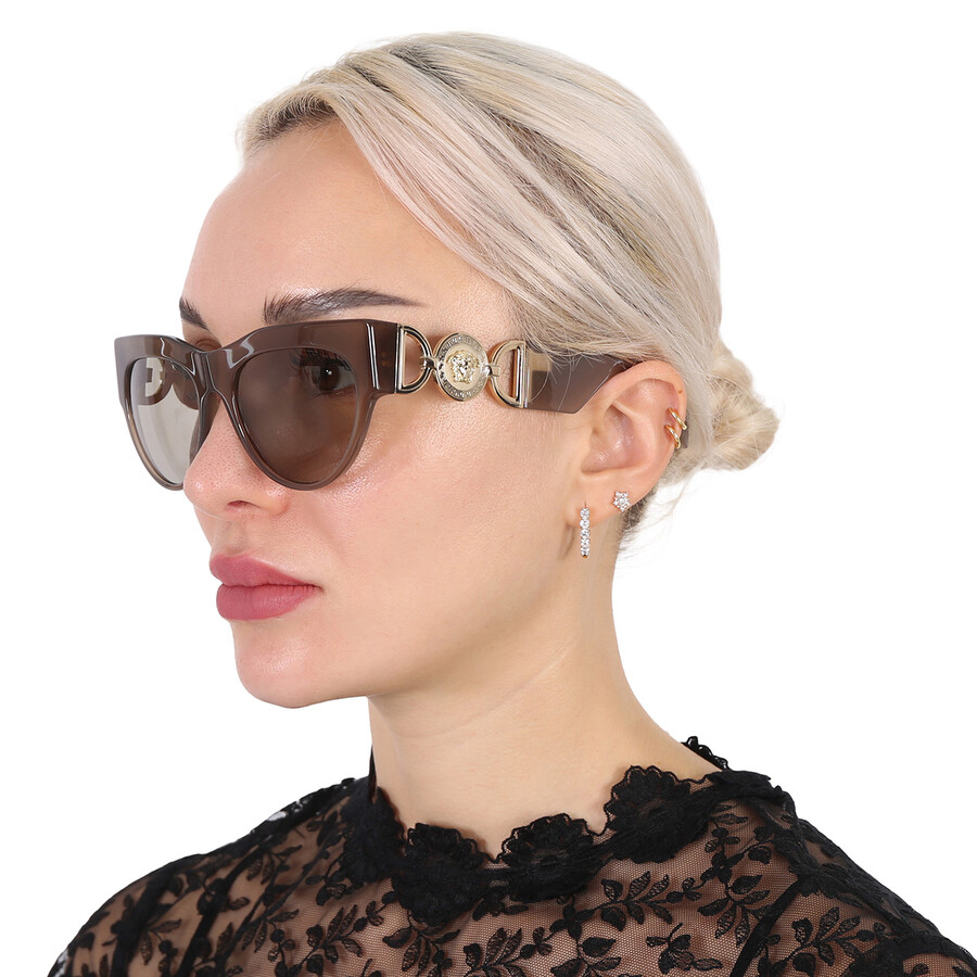 Versace Light Brown Cat Eye Ladies Sunglasses Ve4440u 5407/3 56 In Brown