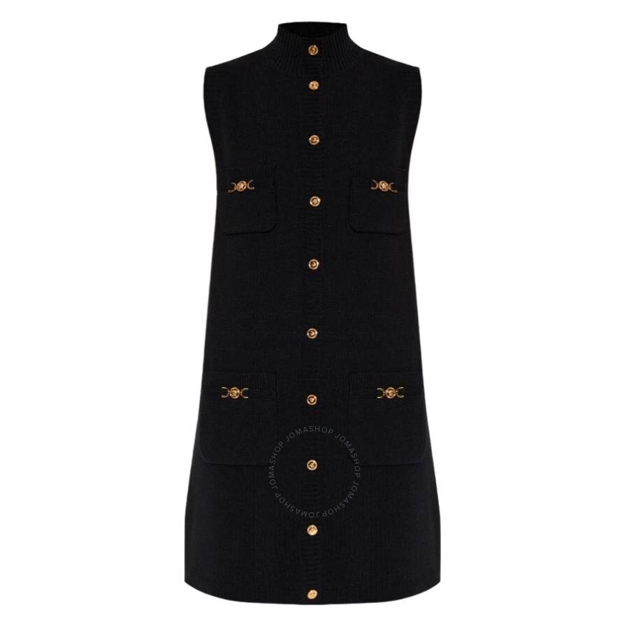 Versace Black Mini Sleeveless Dress With Medusa Detail