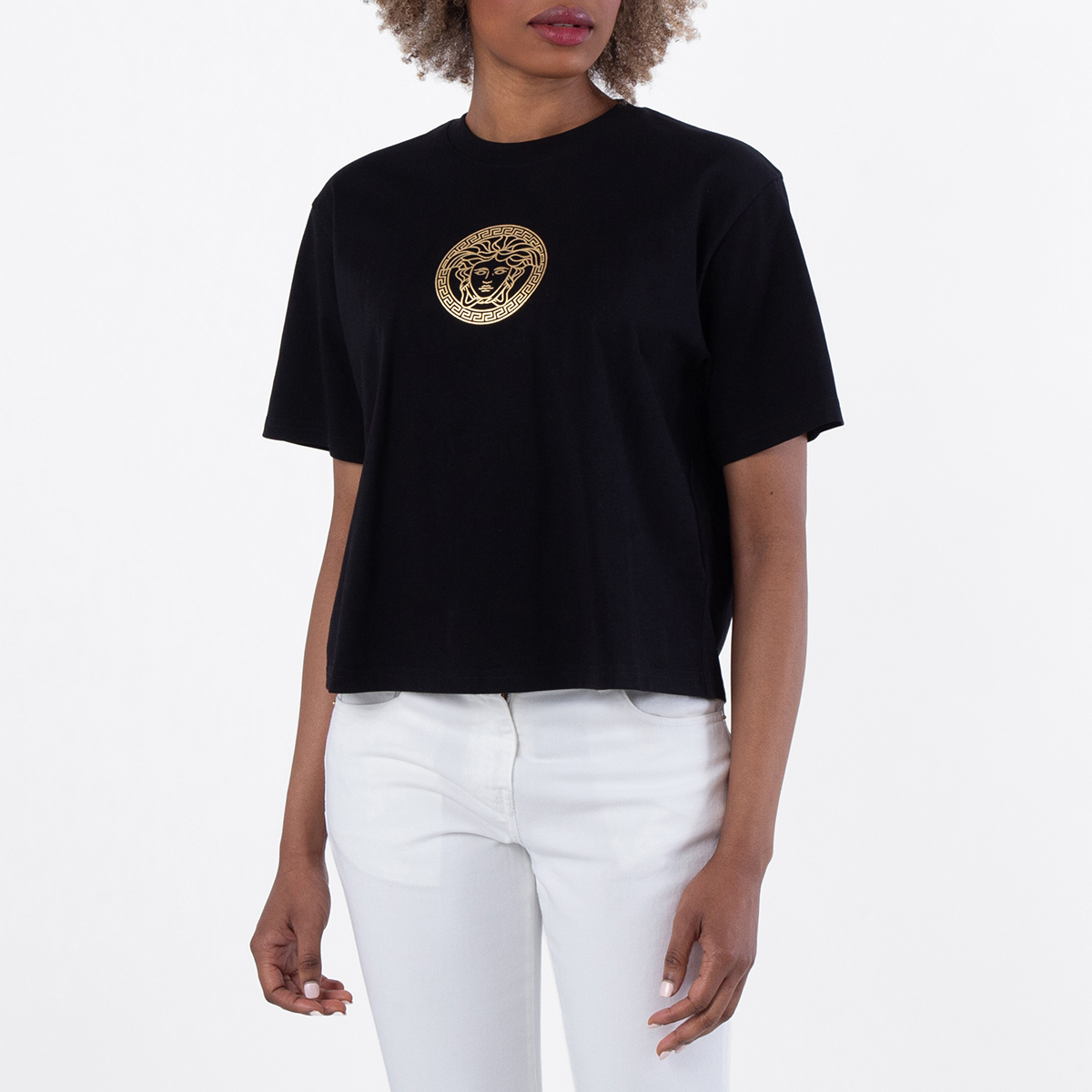 Versace Medusa Cotton Crop T-Shirt, Brand Size 44 ( US Size 8
