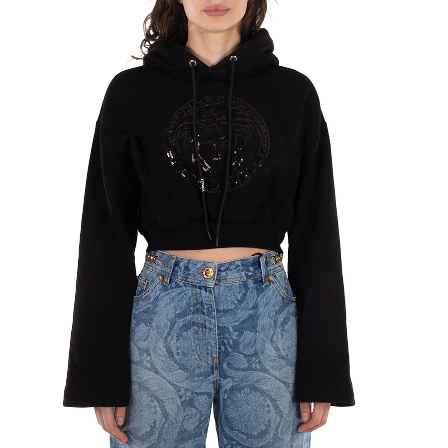 Medusa Head-Embellished Cropped Hoodie
