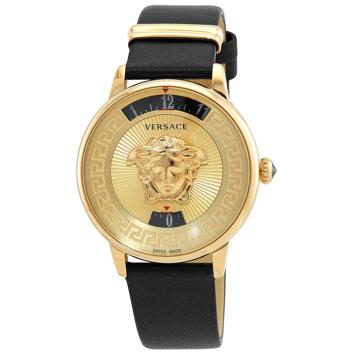 Versace Medusa Lock Icon Quartz Gold Dial Pink & Blue Leather Strap Watch For Women - VEDW00219