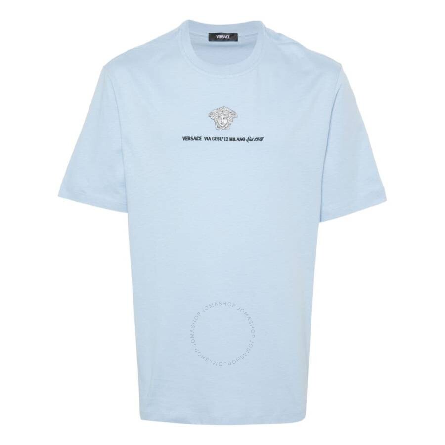 Versace Medusa Head-embroidered Cotton T-shirt In Blue