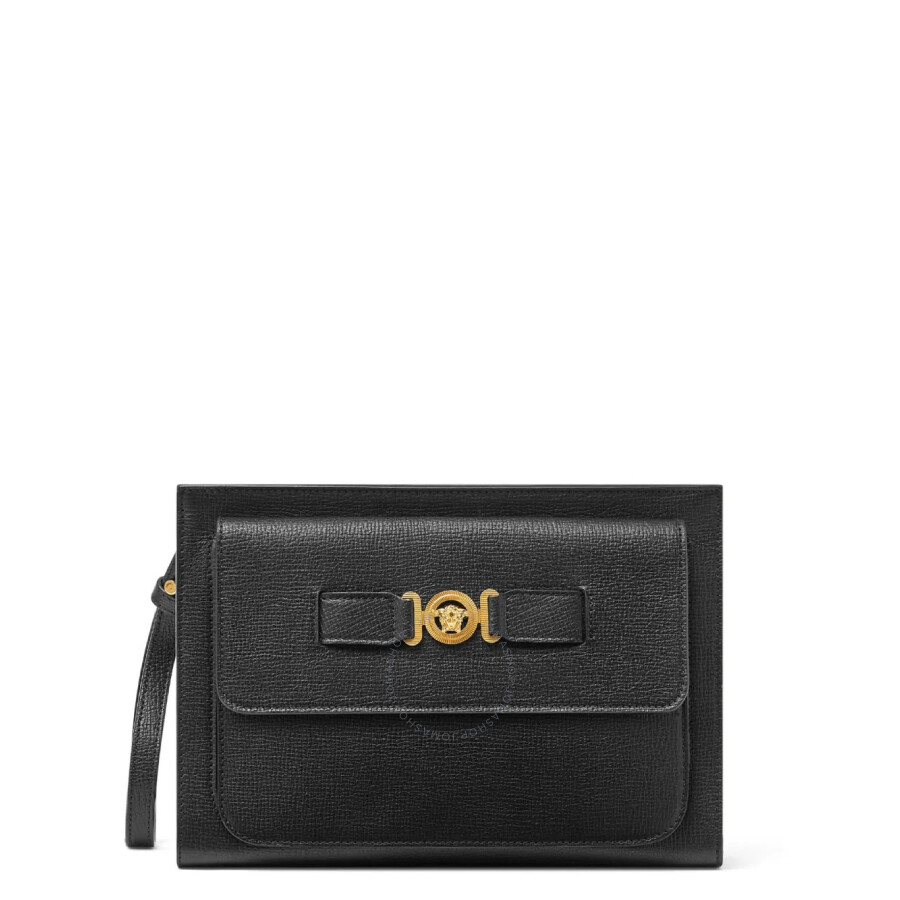 Versace La Medusa Clutch Bag In Gold Tone/black