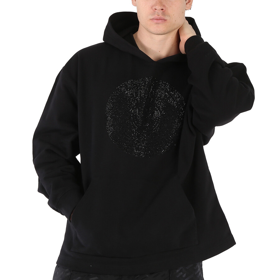 Shop Versace Men's Black Embellished Medusa-print Hoodie