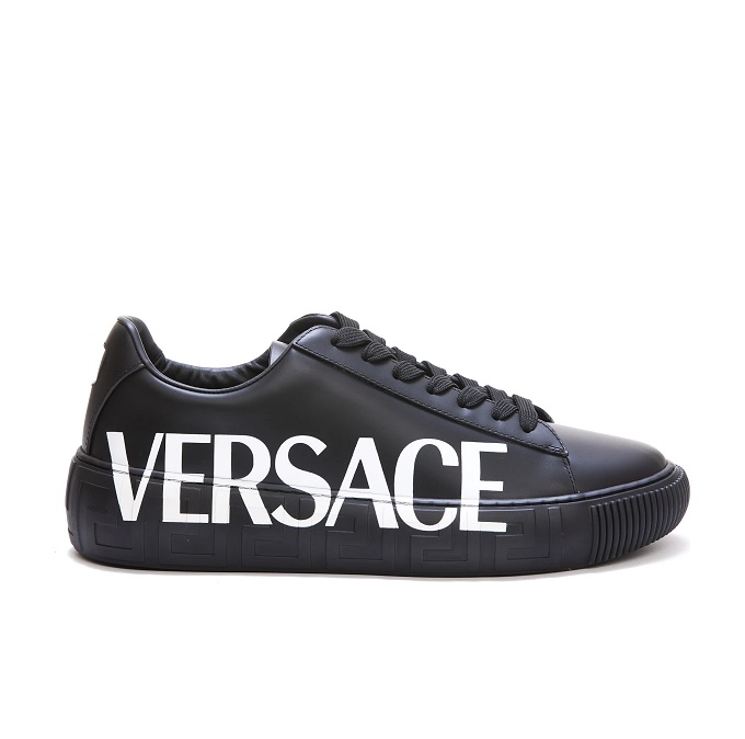 Versace Men's Black Leather Greca Logo Low-Top Sneakers, Brand