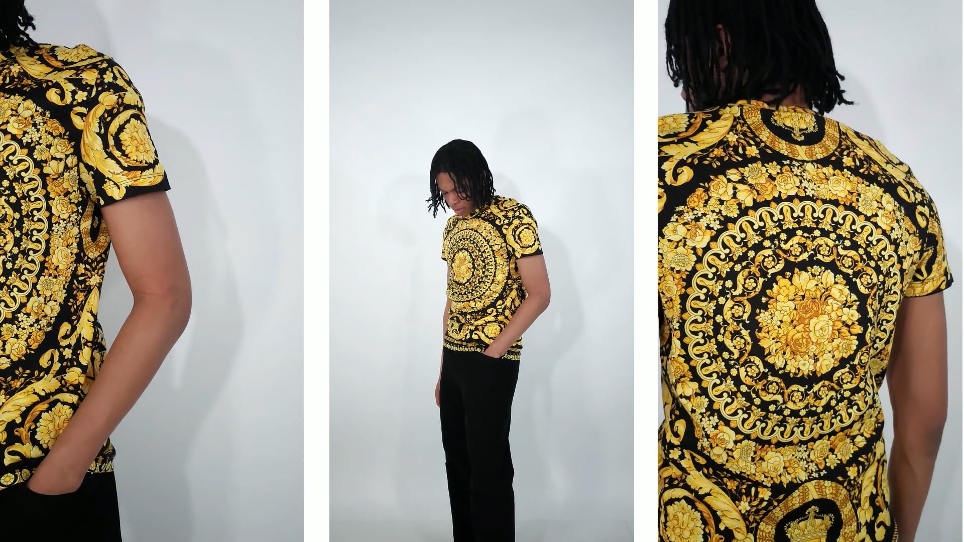 Versace Men's Black/Gold Barocco cotton T-shirt, Size Small