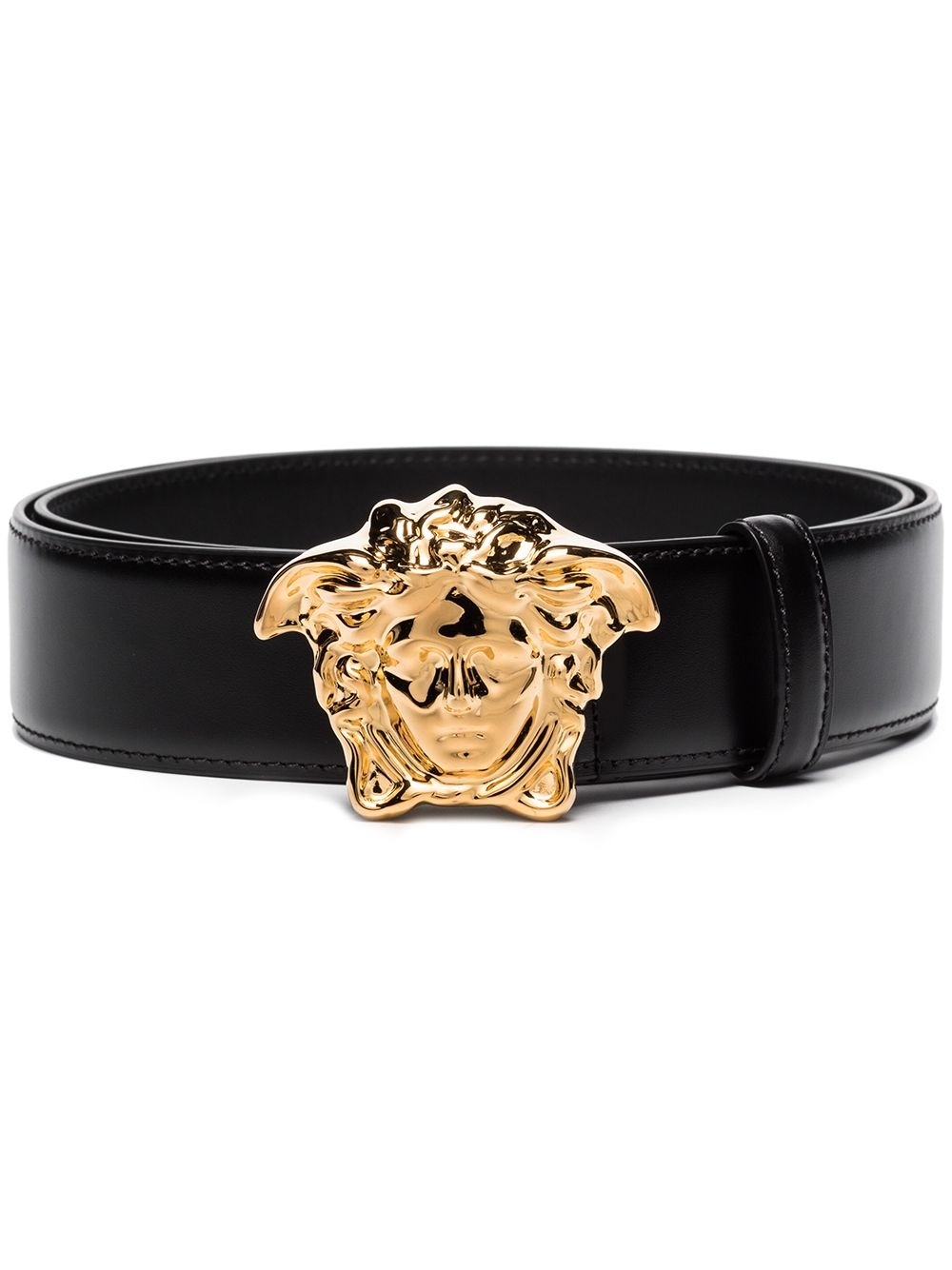 Versace Men's Black-Versace Gold La Medusa Leather Belt, Size 80