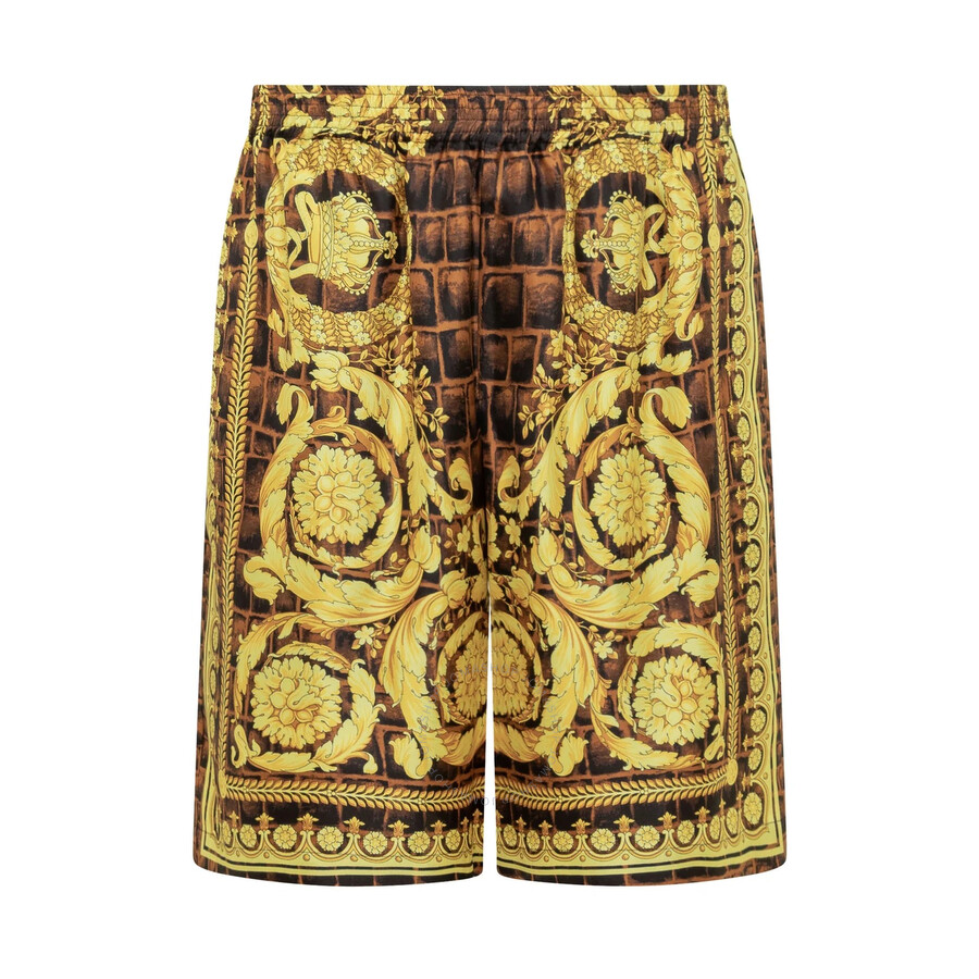 Versace Baroque Pattern-printed Shorts In Gold Tone/black