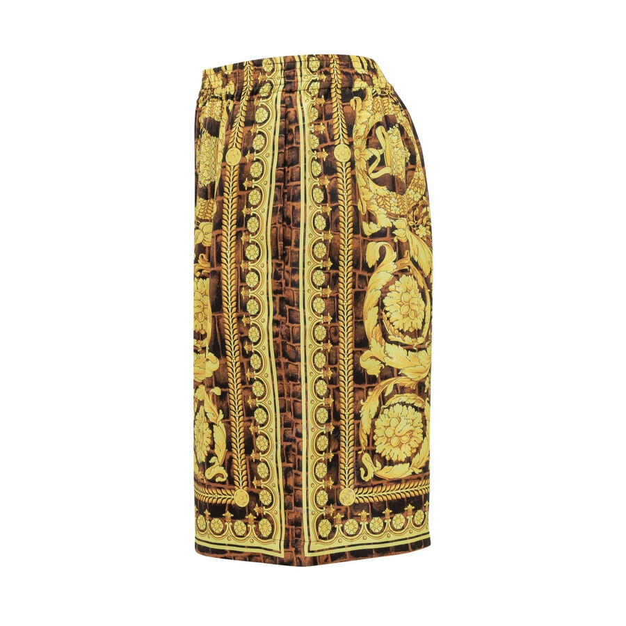 Versace Baroque Pattern-printed Shorts In Gold Tone/black