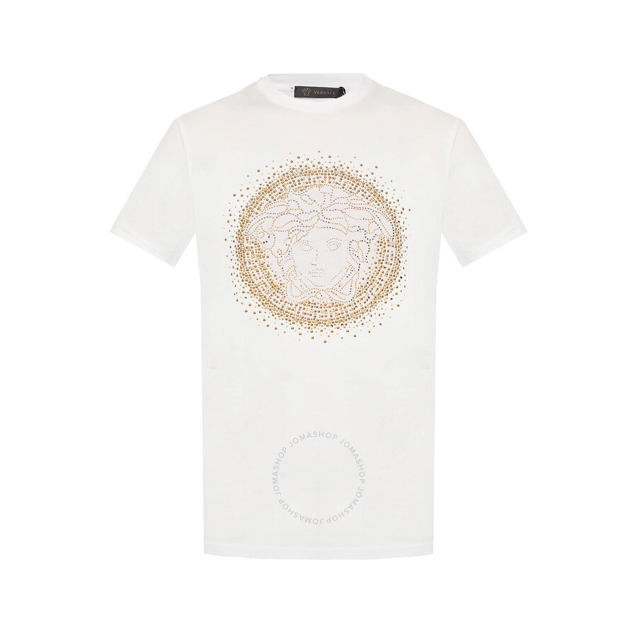 Versace Men's White / Multi Medusa Studded Tshirt, Size Medium A79160