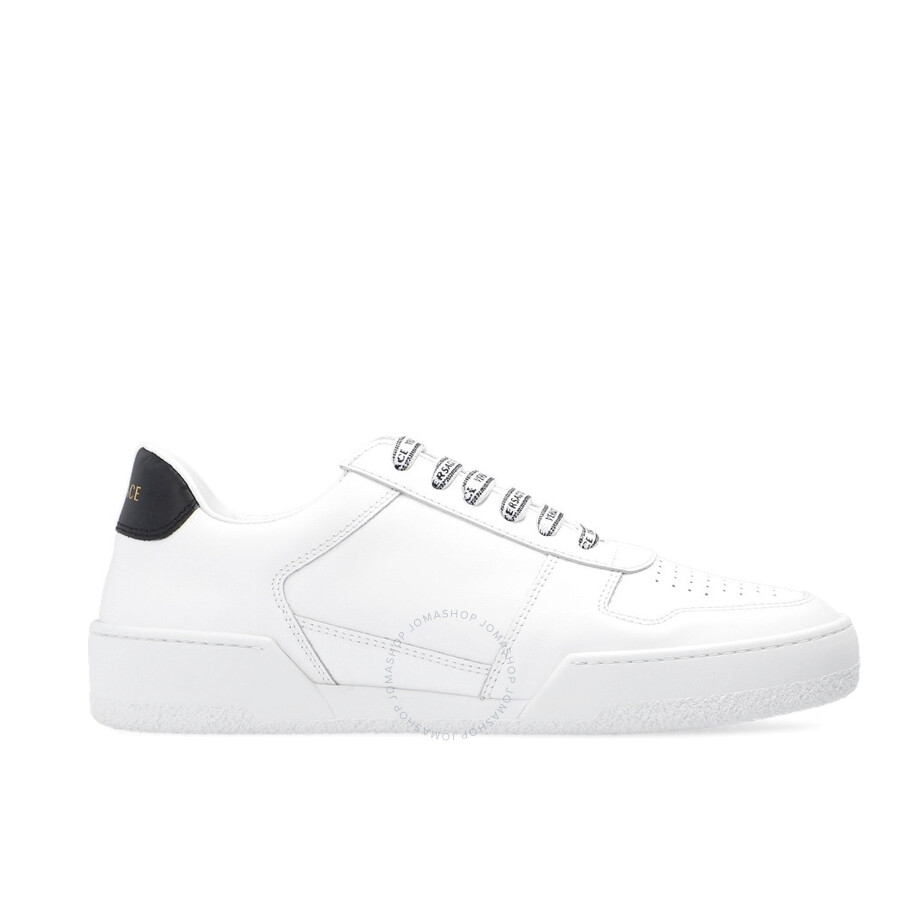 Versace Men's White/Black Tennis Leather Sneakers, Brand Size 40 ( US