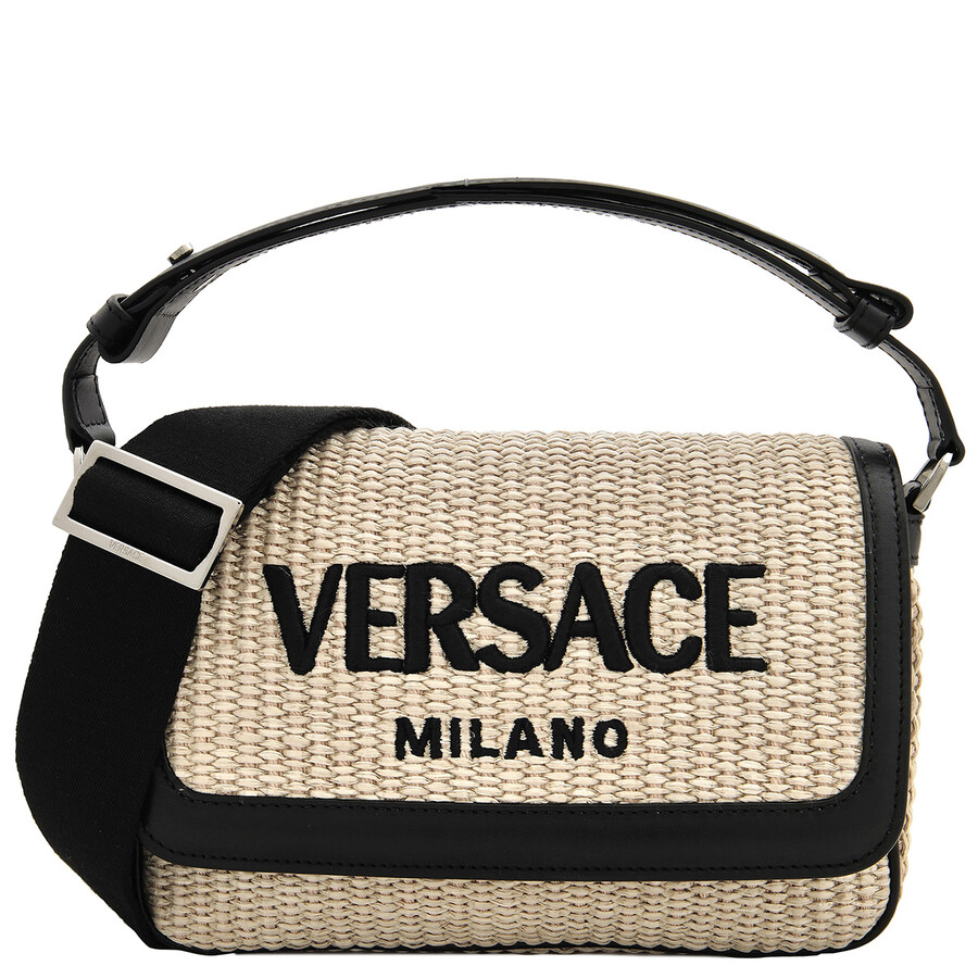 Versace Men's Milano Raffia Bag In Grey/black