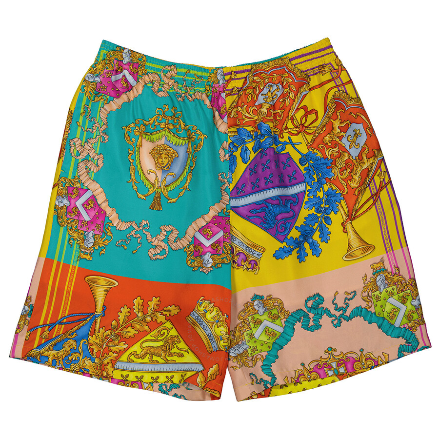 Versace Multicolor Royalty Silk Shorts, Brand Size 50 (US Size 34